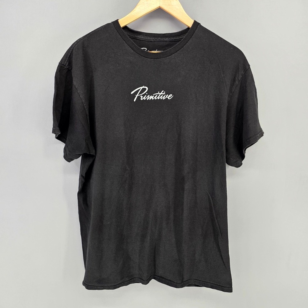 Primitive Skateboarding T-Shirt Mens Large Black Script Logo Short Sleeve Tee